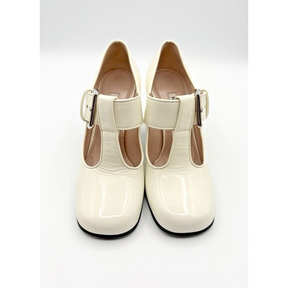 Miu Miu White Patent Leather Mary Jane Heels T-Strap Block Heel Sz EU 35.5 - Picture 5 of 13